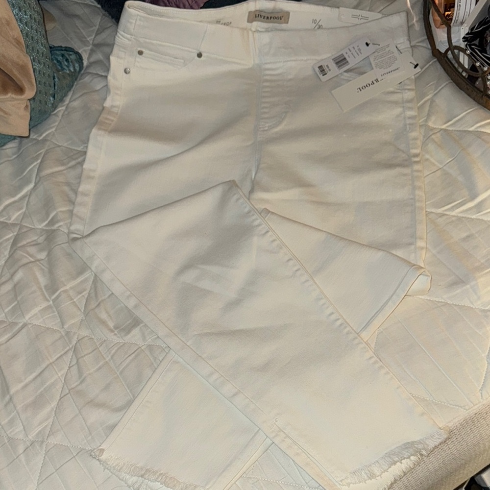 Liverpool Jeans Company Cream Frayed Hem Pants